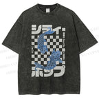 Unisex Vintage Japanese Koi Fish Printed Washed Tee