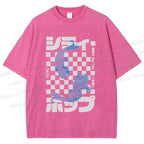 Unisex Vintage Japanese Koi Fish Printed Washed Tee