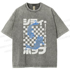 Unisex Vintage Japanese Koi Fish Printed Washed Tee