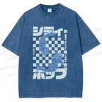 Unisex Vintage Japanese Koi Fish Printed Washed Tee