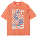 Unisex Vintage Japanese Koi Fish Printed Washed Tee