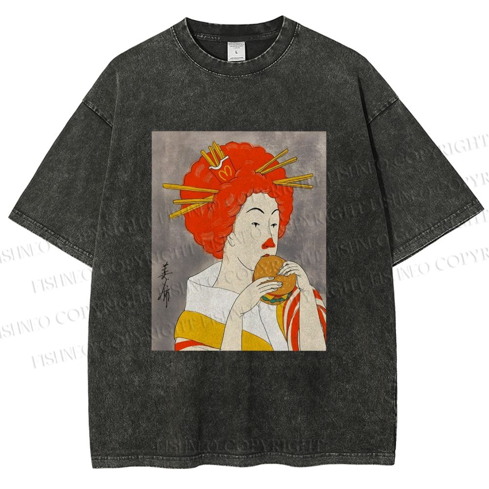 Unisex Vintage Japanese Geisha Mickey D's Printed Washed Tee