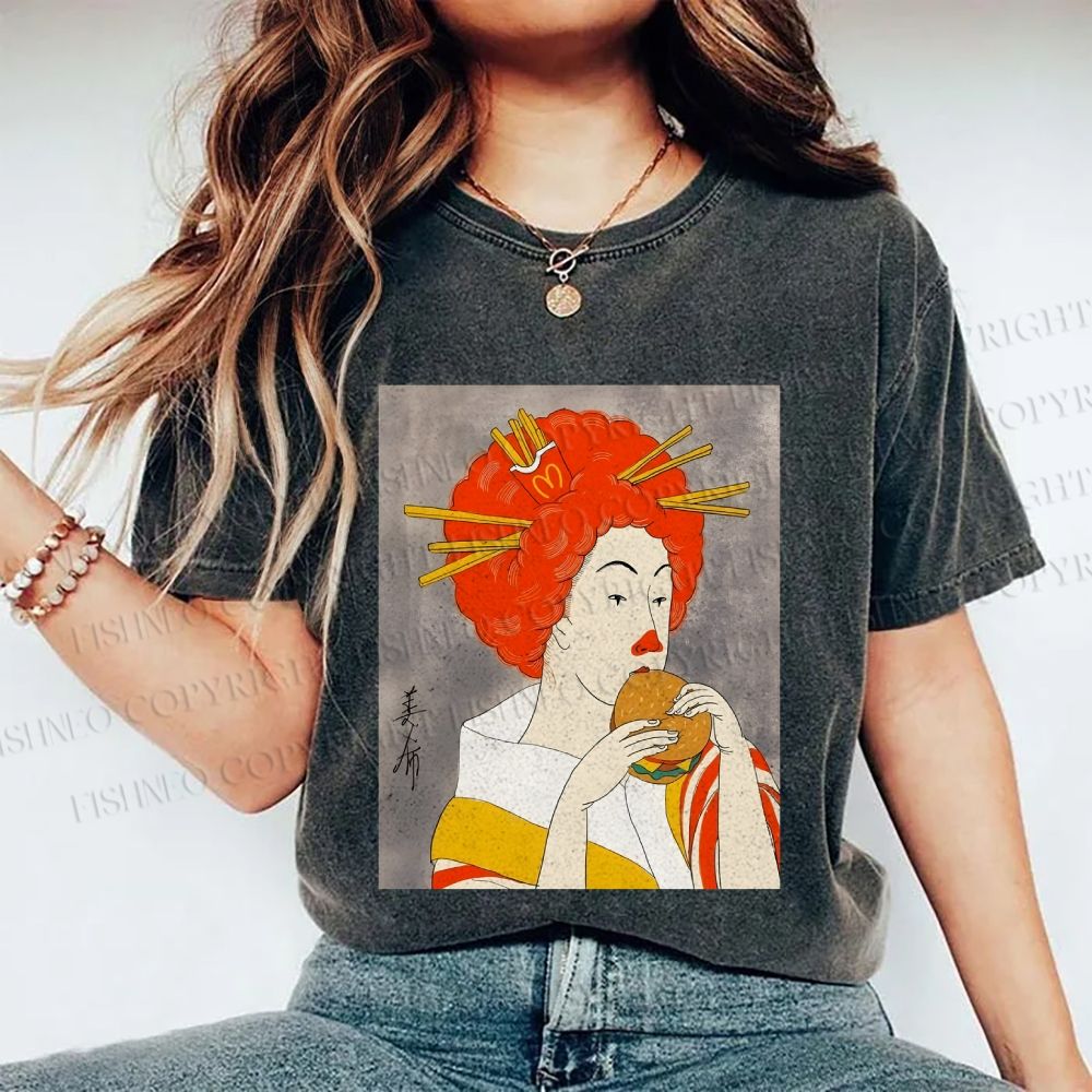 Unisex Vintage Japanese Geisha Mickey D's Printed Washed Tee