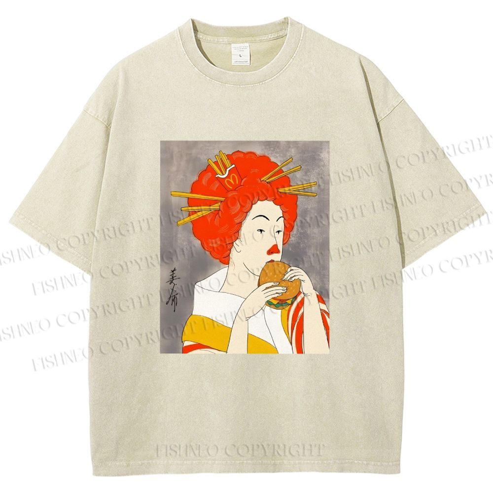Unisex Vintage Japanese Geisha Mickey D's Printed Washed Tee