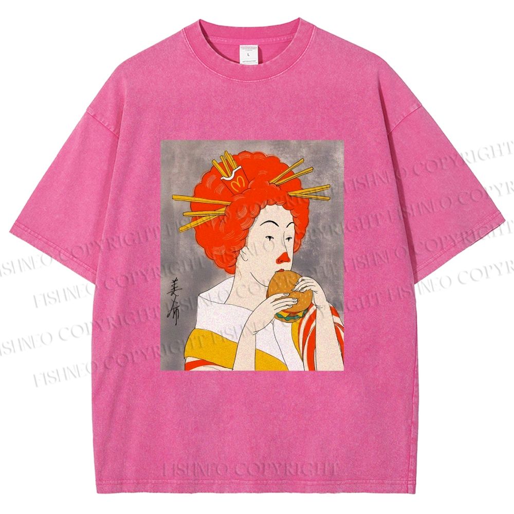 Unisex Vintage Japanese Geisha Mickey D's Printed Washed Tee