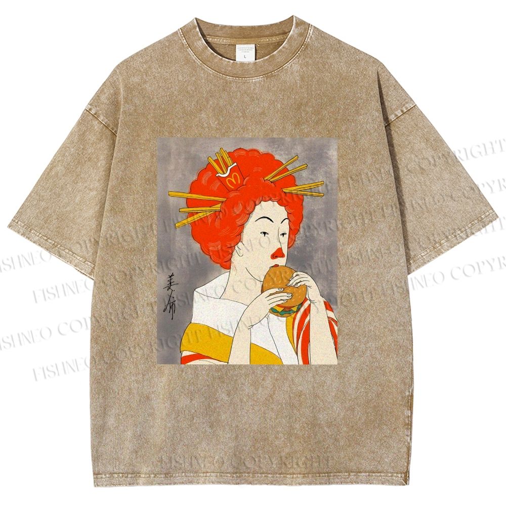 Unisex Vintage Japanese Geisha Mickey D's Printed Washed Tee