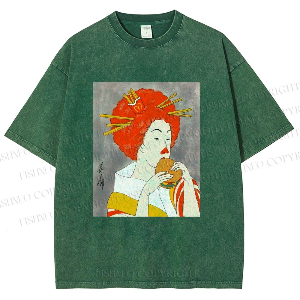 Unisex Vintage Japanese Geisha Mickey D's Printed Washed Tee
