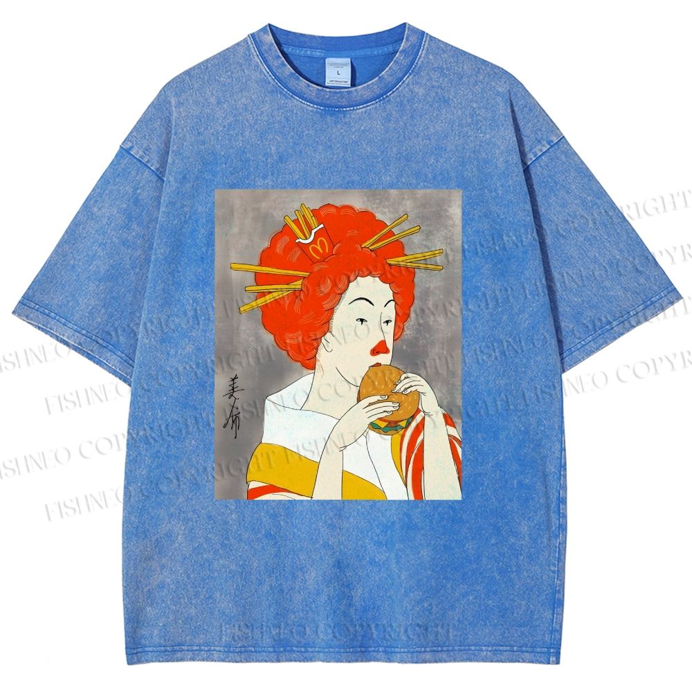 Unisex Vintage Japanese Geisha Mickey D's Printed Washed Tee