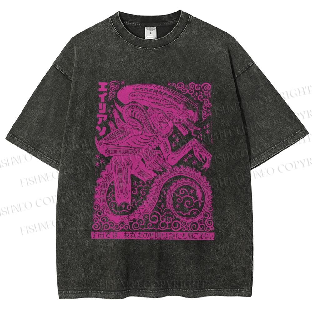 Unisex Vintage Japanese Monster Printed Washed Tee