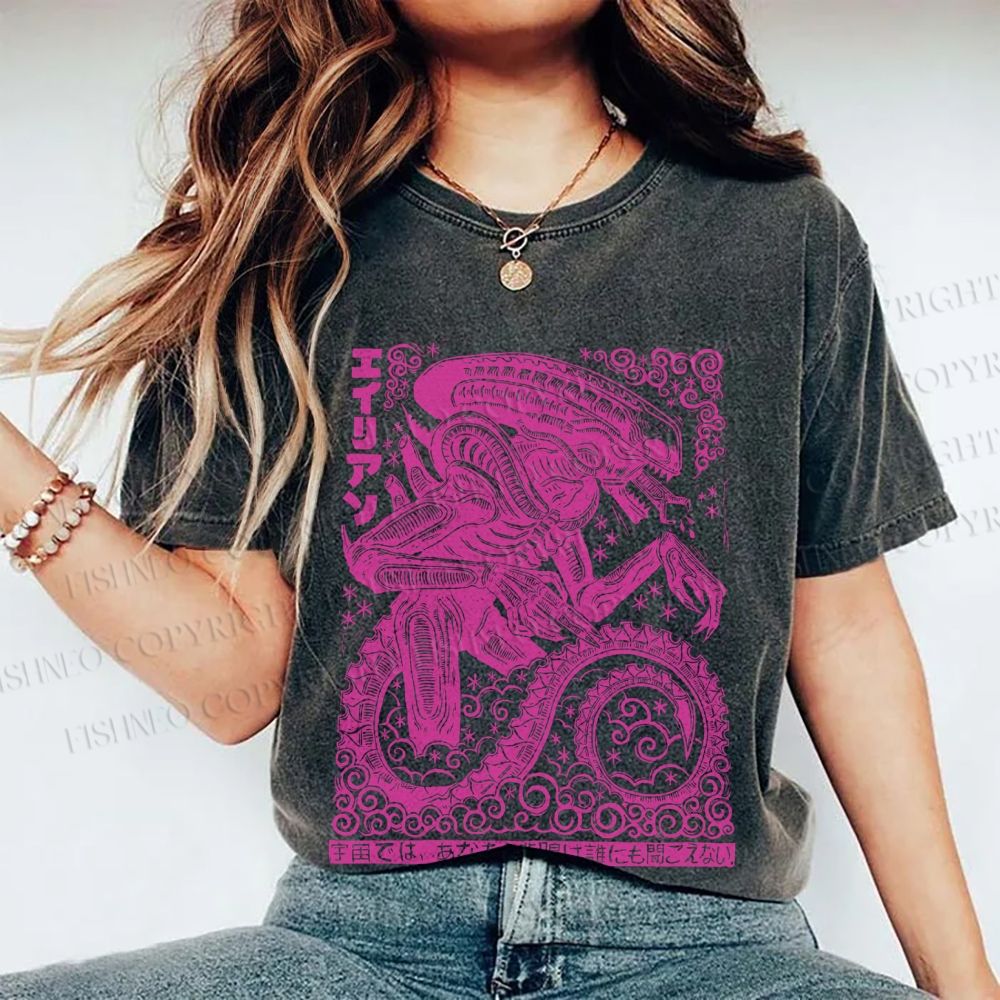 Unisex Vintage Japanese Monster Printed Washed Tee