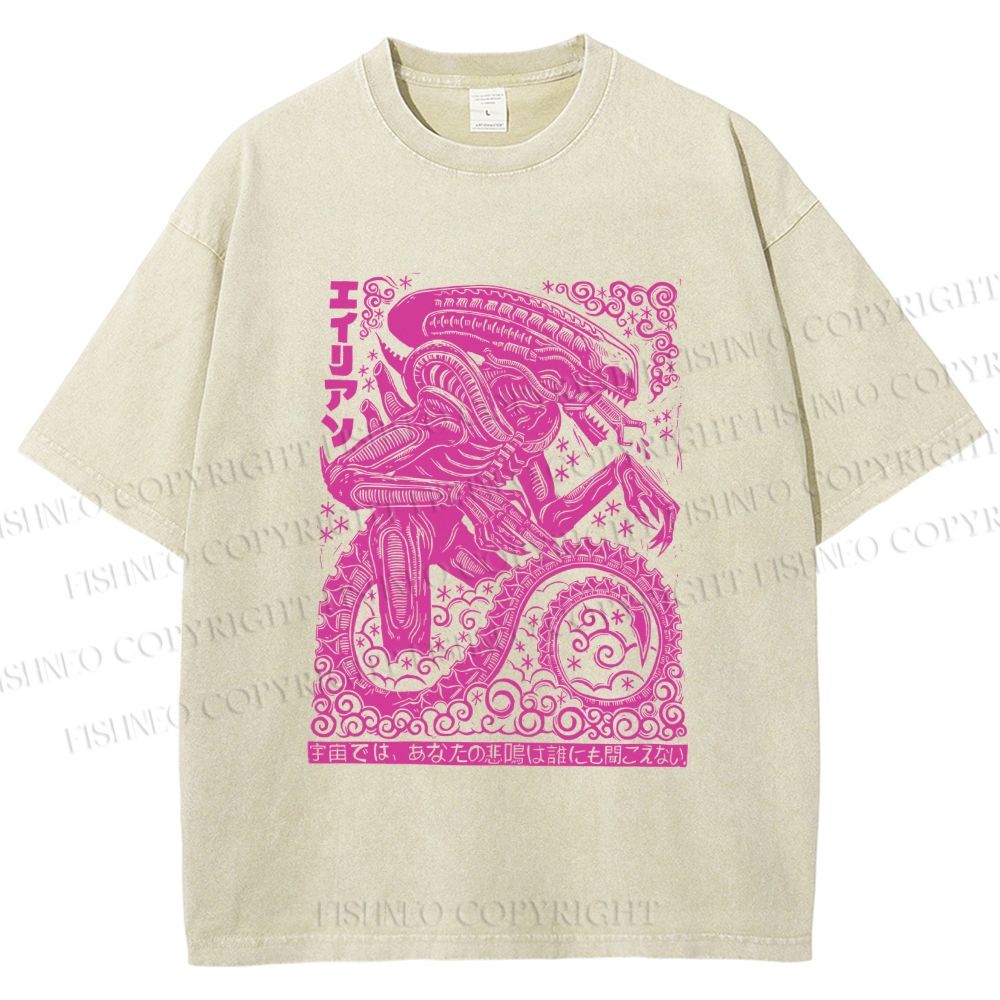 Unisex Vintage Japanese Monster Printed Washed Tee