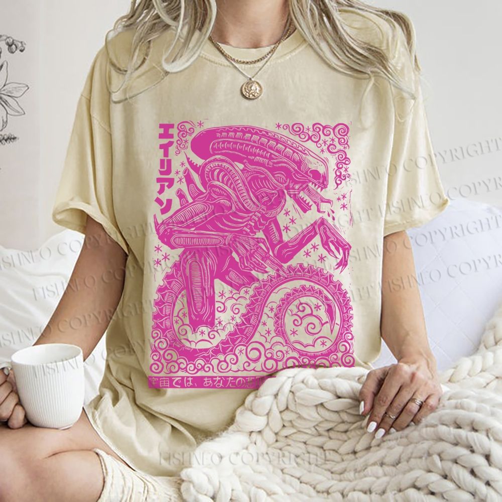 Unisex Vintage Japanese Monster Printed Washed Tee