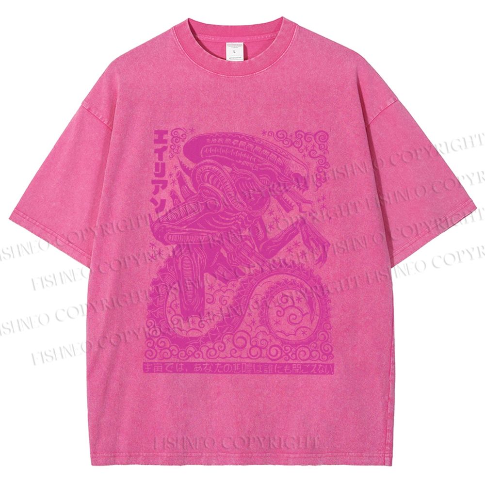 Unisex Vintage Japanese Monster Printed Washed Tee