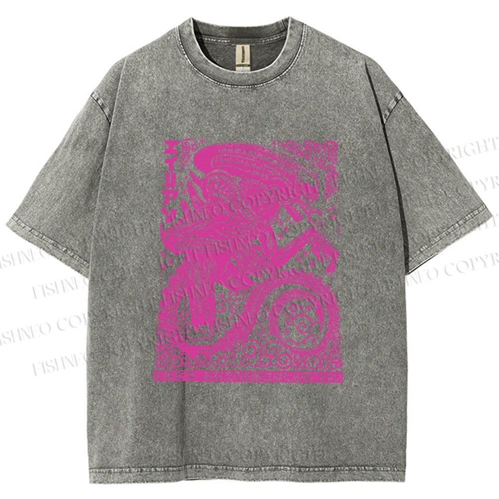 Unisex Vintage Japanese Monster Printed Washed Tee