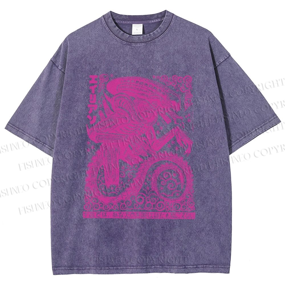 Unisex Vintage Japanese Monster Printed Washed Tee