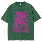 Unisex Vintage Japanese Monster Printed Washed Tee