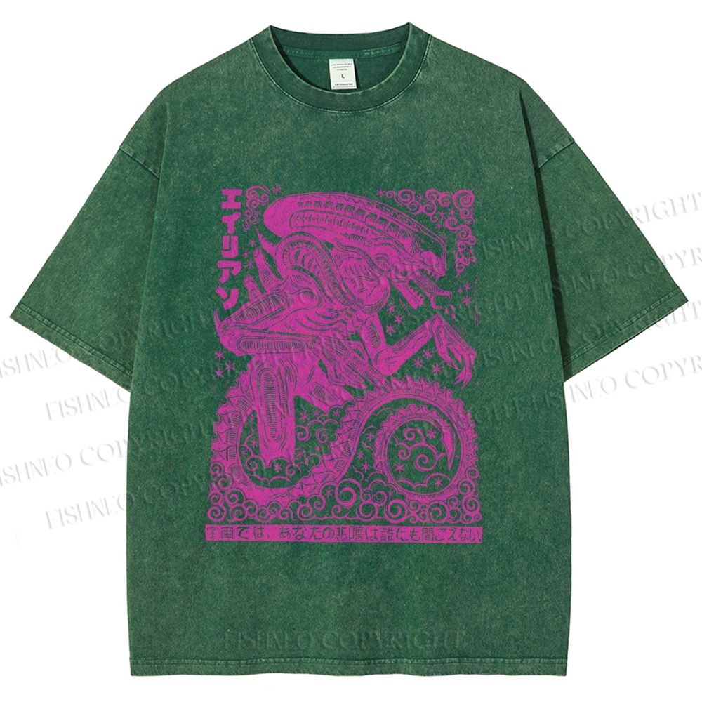 Unisex Vintage Japanese Monster Printed Washed Tee