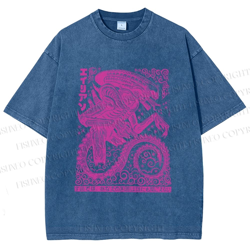 Unisex Vintage Japanese Monster Printed Washed Tee