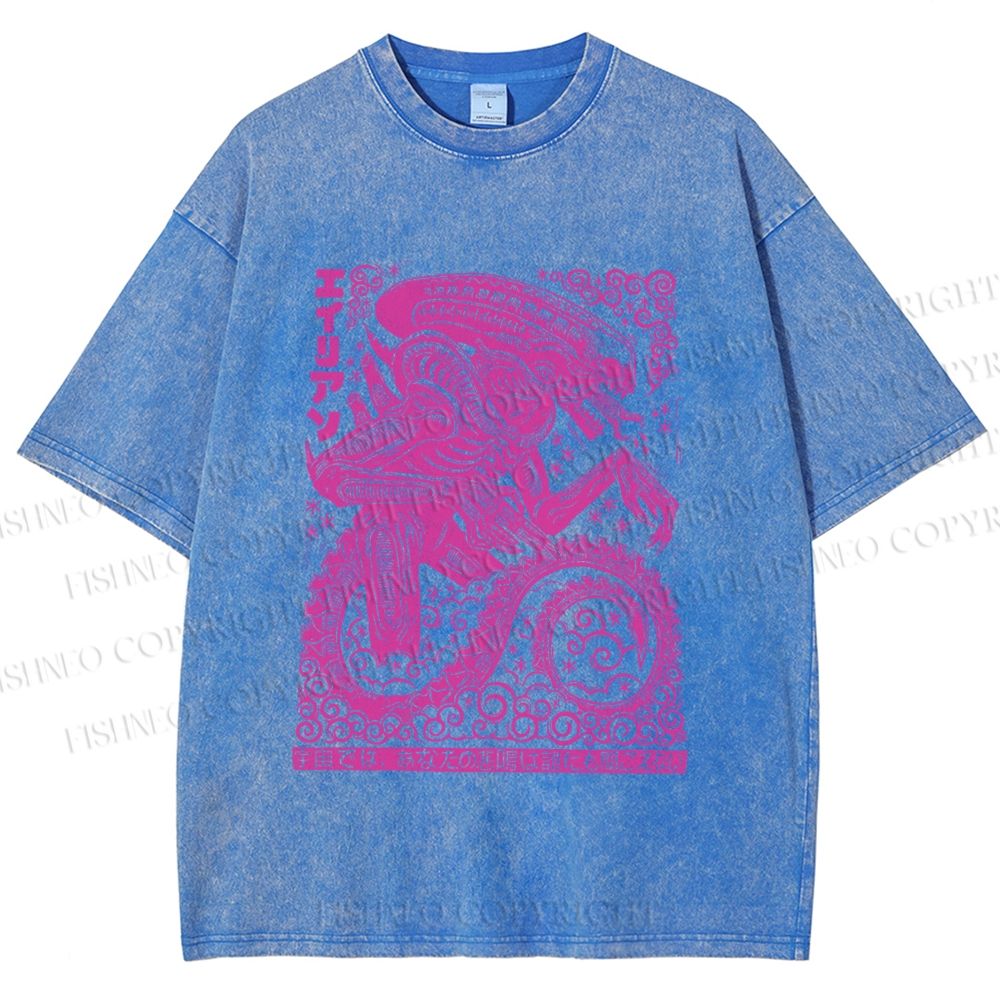 Unisex Vintage Japanese Monster Printed Washed Tee