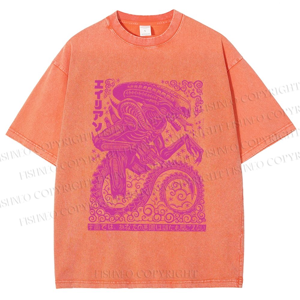 Unisex Vintage Japanese Monster Printed Washed Tee