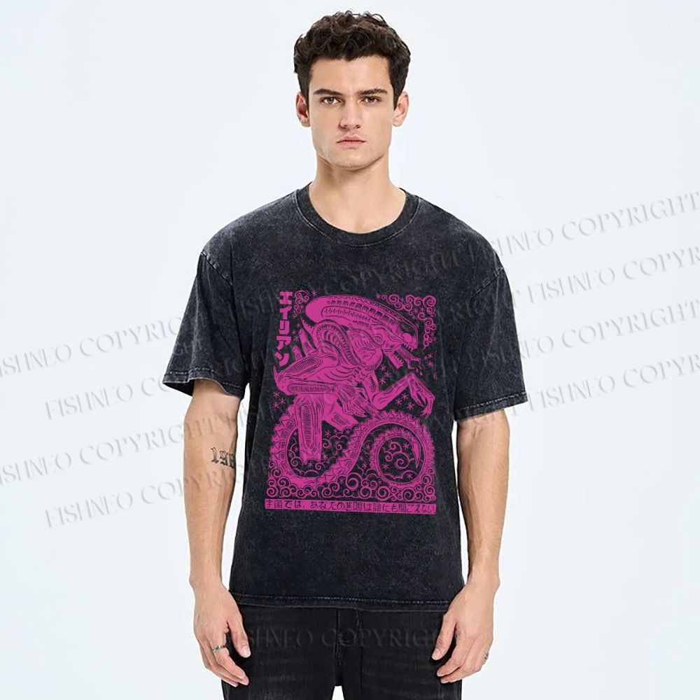 Unisex Vintage Japanese Monster Printed Washed Tee