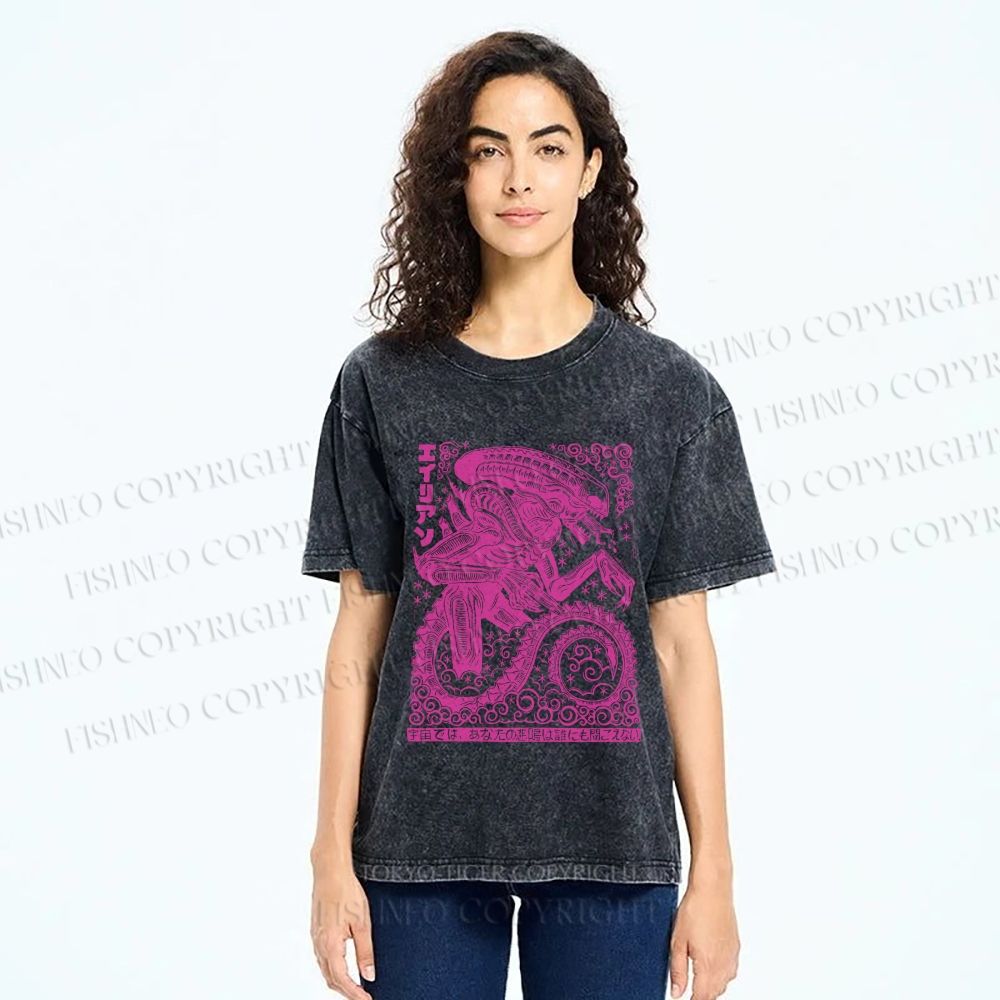 Unisex Vintage Japanese Monster Printed Washed Tee