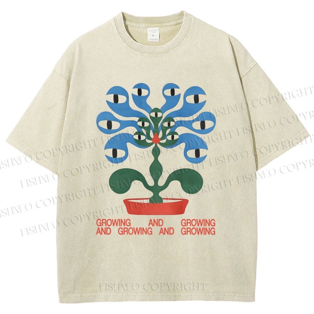 Unisex Vintage Weird Eye Plant Printed Washed Tee