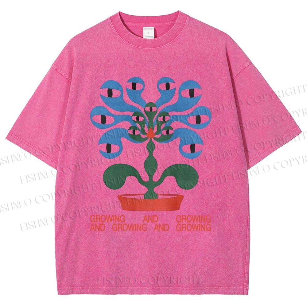 Unisex Vintage Weird Eye Plant Printed Washed Tee