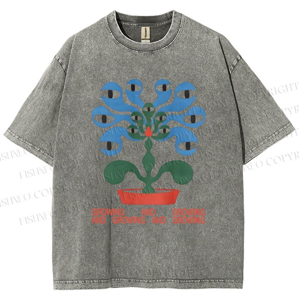 Unisex Vintage Weird Eye Plant Printed Washed Tee