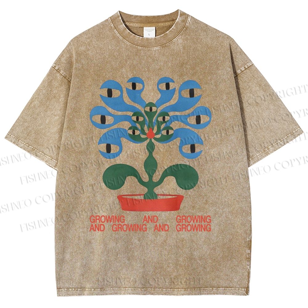 Unisex Vintage Weird Eye Plant Printed Washed Tee