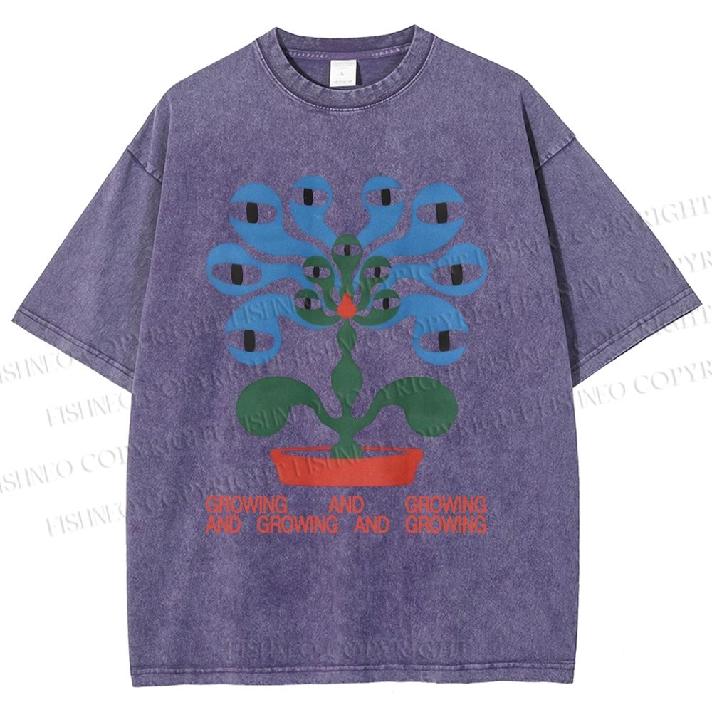 Unisex Vintage Weird Eye Plant Printed Washed Tee