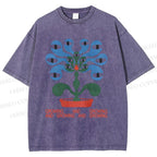 Unisex Vintage Weird Eye Plant Printed Washed Tee