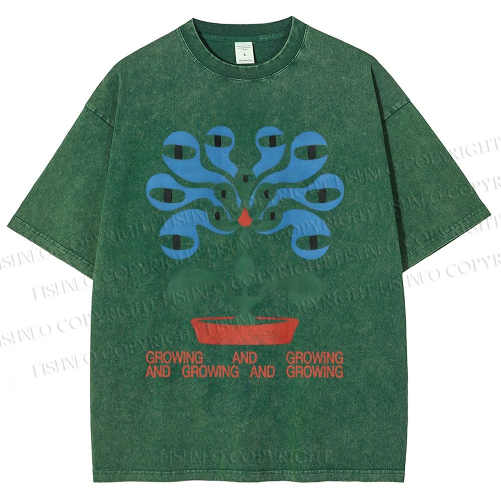Unisex Vintage Weird Eye Plant Printed Washed Tee