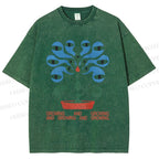 Unisex Vintage Weird Eye Plant Printed Washed Tee