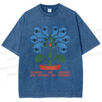 Unisex Vintage Weird Eye Plant Printed Washed Tee