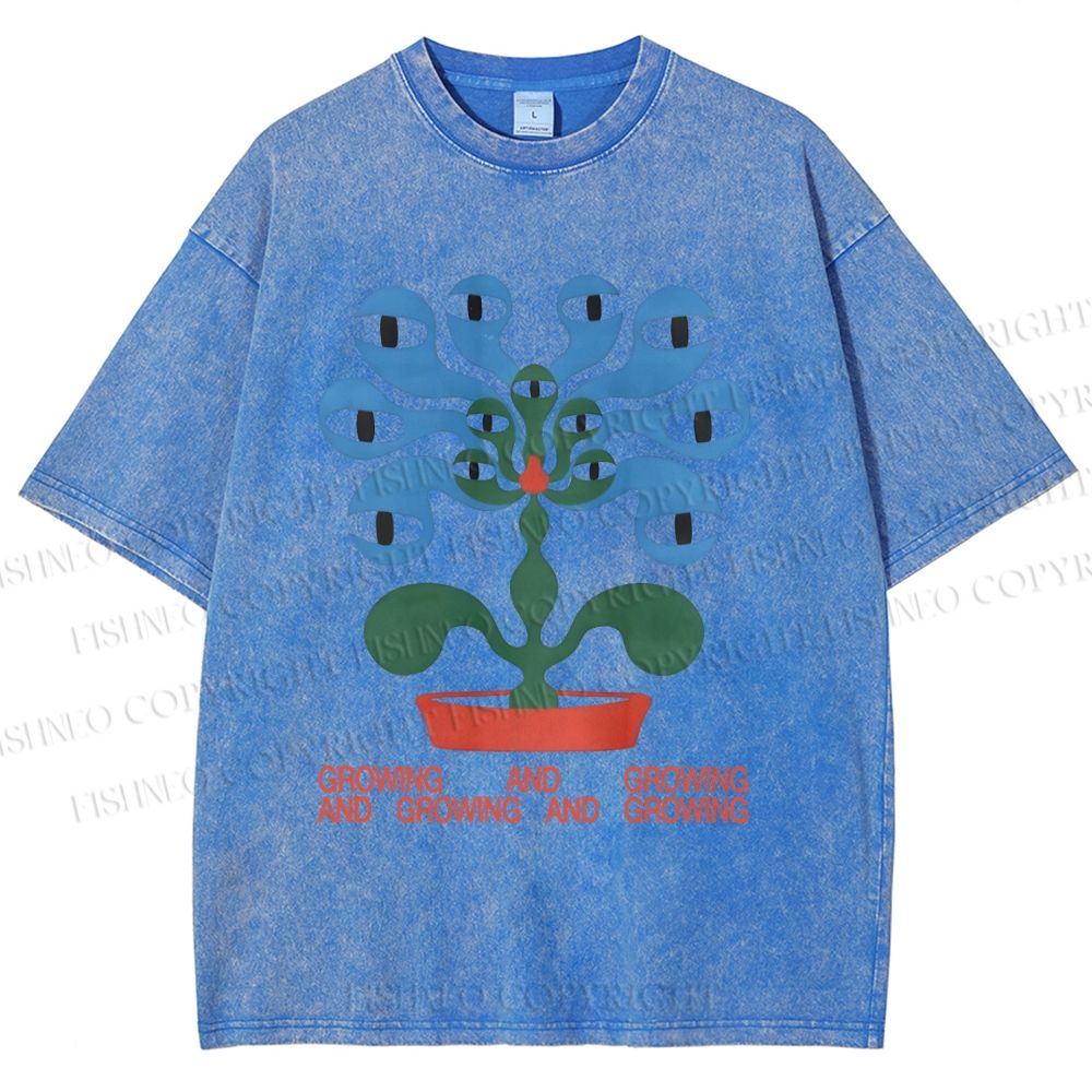 Unisex Vintage Weird Eye Plant Printed Washed Tee