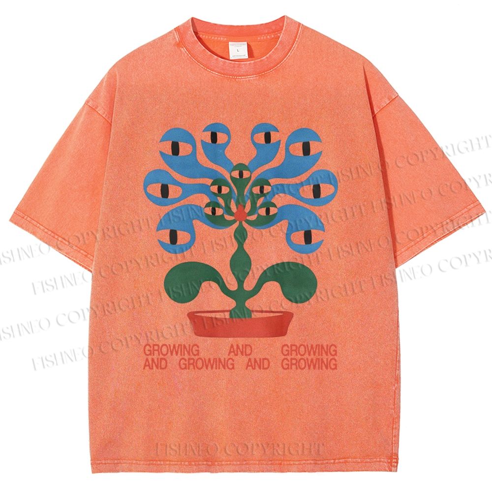 Unisex Vintage Weird Eye Plant Printed Washed Tee