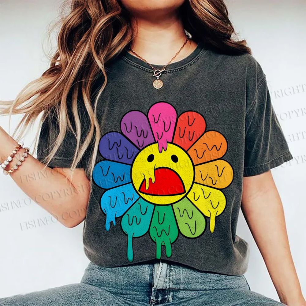 Unisex Takashi Murakami Flower Printed Washed Tee