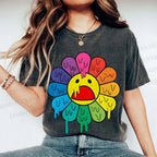Unisex Takashi Murakami Flower Printed Washed Tee