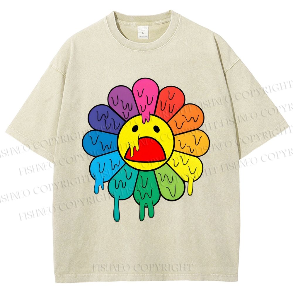 Unisex Takashi Murakami Flower Printed Washed Tee