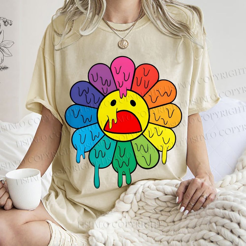 Unisex Takashi Murakami Flower Printed Washed Tee