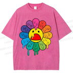 Unisex Takashi Murakami Flower Printed Washed Tee