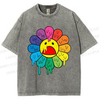 Unisex Takashi Murakami Flower Printed Washed Tee