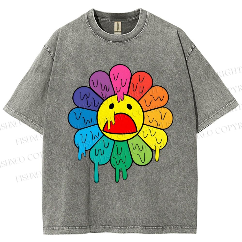 Unisex Takashi Murakami Flower Printed Washed Tee