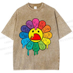 Unisex Takashi Murakami Flower Printed Washed Tee