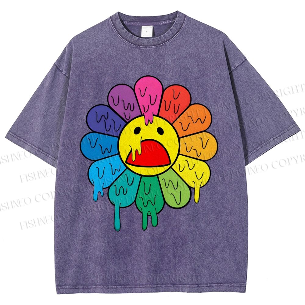 Unisex Takashi Murakami Flower Printed Washed Tee