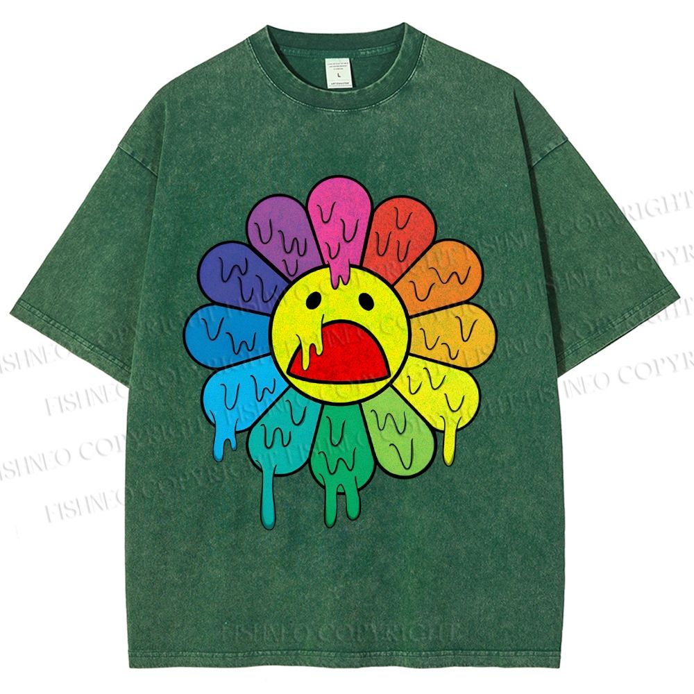Unisex Takashi Murakami Flower Printed Washed Tee