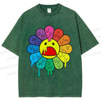 Unisex Takashi Murakami Flower Printed Washed Tee