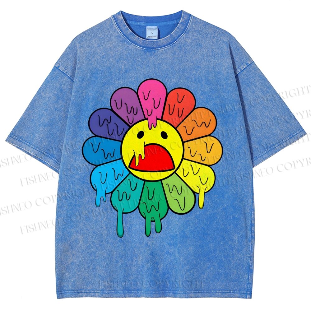 Unisex Takashi Murakami Flower Printed Washed Tee