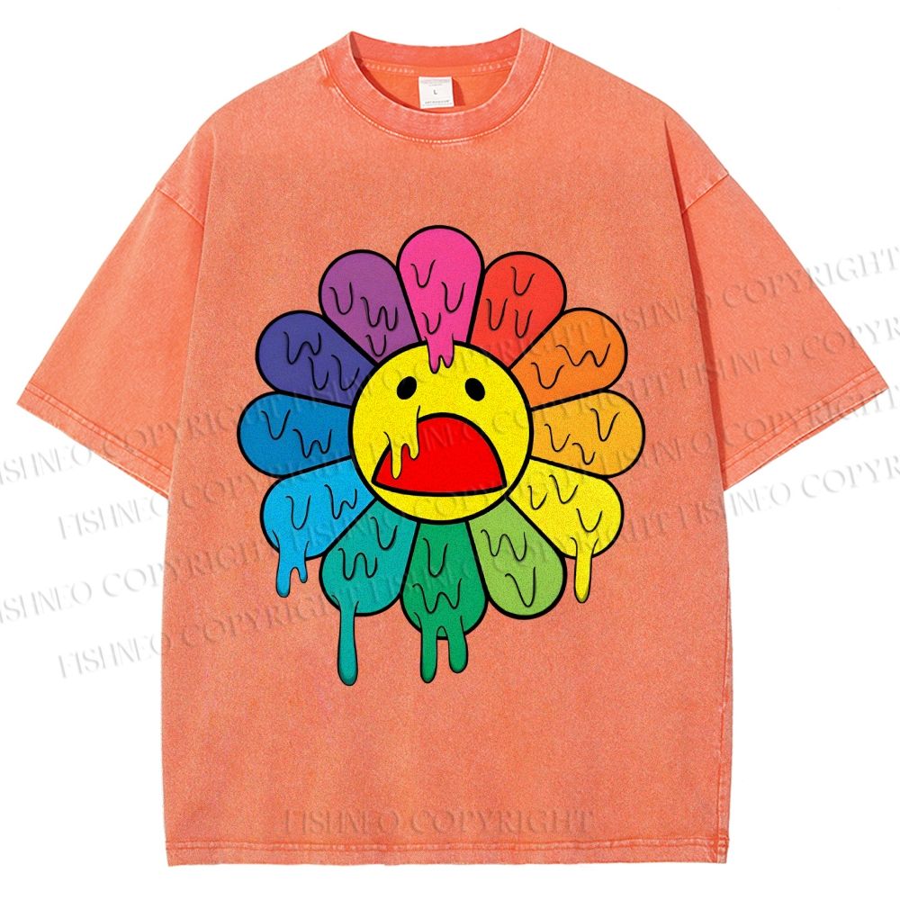 Unisex Takashi Murakami Flower Printed Washed Tee